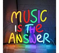 LMSIGNLY Music Is The Answer Neon Sign for Wall Decor Live Music Neon Light Colorful Letter Neon Light Sign Dimmable LED Word Light Sign for Studio Concert Home Party Bar Kidsroom Bedroom
