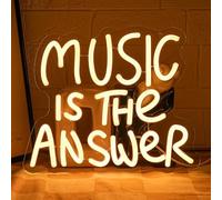 LMSIGNLY Music Is The Answer Neon Sign for Wall Decor Warm White Letter Neon Light Live Music Neon Light Sign LED Word Light for Studio Concert Bar Bedroom Decoration
