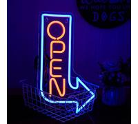 LMSIGNLY Open Neon Sign Arrow Neon Light Adjustable Brightness Letter LED Neon Light for Business USB Powered Arrow Open Neon Lights for Party Bar Salon Shop Blue Orange LED Sign