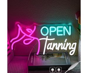 LMSIGNLY Open Tanning Neon Sign for Wall Decor Tanning LED Signs Dimmable Neon light Sign for Bedroom Neon Light With Dimmable Switch for Tanning Shop Bathroom Party Toilet