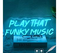 LMSIGNLY Play That Funky Music Neon Sign for Wall Decor Music Neon Light Blue Letter Neon Light Sign Dimmable USB Powered LED Light Sign for Bedroom Club Party Bar Men Cave Music Room
