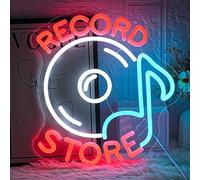 LMSIGNLY Record Store Neon Sign Music Neon Light for Wall Decor Letter Neon Light Record Player Sign for Music Studio Decor Live Music Neon Light Sign for Bar Music Decor(Red white)