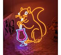 LMSIGNLY Squirrel Drinking Cocktail Neon Sign for Wall Decor Cocktail Neon Light Bar Neon Light Sign Funny Animal LED Sign for Home Bar Man Cave Club Pub Bedroom Party