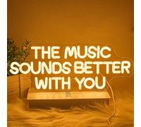 LMSIGNLY The Music Sounds Better With You Neon Sign for Wall Decor Music Neon Lights Warm White Letter LED Sign Dimmable USB Powered Neon Light Sign for Bedroom Music Studio Record Home Decoration