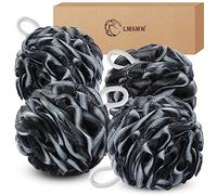 LMSMW Bath Body Poufs 4 Pack - Exfoliating Luffa Sponges for Men Women, Charcoal Shower Mesh Pouf Loofah Sponge Bath Puffs Scrunchie Body Scrubbers Bathing Cleaning Loofahs Lufa Lofa Loffa Pad