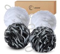 LMSMW2X Charcoal Loofah Sponge - Deep Exfoliating Bath Pouf for Women & Men, Large Body Scrubber, Detox & Smooth Skin, 4 Pack (White+Charcoal Black) - Premium Shower Accessories