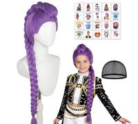 LMT Wig1 Anime Cosplay Long Wig with Temporary Tattoo Stickers High Temperature Heat Resistant Synthetic Fiber for Kids & Adults, Breathable Hair Net for Carnival Outdoor Parties & Themed Events