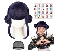 LMT Wig2 Anime Cosplay Short Wig with Temporary Tattoo Stickers High Temperature Heat Resistant Synthetic Fiber for Kids & Adults, Breathable Hair Net for Carnival Outdoor Parties & Themed Events