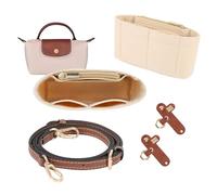 LMTNNB Strap and Purse Organizer Insert for Longchamp Mini Bag, Folding Tote Bag organizer insert, Punch-Free Adjustable Buckle Strap Design, Multi-Pocket Felt Handbag Organizer