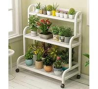 LMTYBOC 3 Tier Metal Plant Stand,Standing Rolling Plant Storage Display Shelf Rack for Large Plants,Garden Ladder Flower Pot Shelves with Rear Bar/100 * 40 * 107Cm