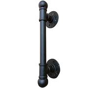LMTYBOC Armrest Black Sliding Door Handle, Heavy Duty Wrought Iron Pull Push Door Handles Round Tubular, Gate Handle Toilet Door Pull Plate Wooden Cabinet Cupboard Handle Hardware