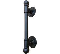LMTYBOC Black Sliding Door Handle, Heavy Duty Wrought Iron Pull Push Door Handles Round Tubular, Gate Handle Toilet Door Pull Plate Wooden Cabinet Cupboard Handle Hardware
