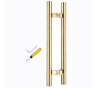 LMTYBOC Modern Barn Door Handles Brushed - Double Side Mounted,Stainless Steel Push Pull Door Handle for Glass Shower Door/Office/Front Wooden Doors, Interior Exterior Entry Door Handle/Gold/80Cm(31