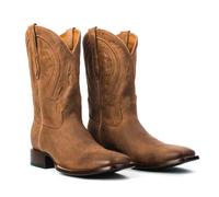 LMUIPMAA Cowboy Boots For Men Western Square Toe Mid-Calf Pull on Classic Embroidered Boot,Brown,6 UK