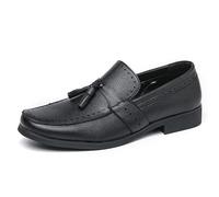 LMUIPMAA Men's Handmade Tassels Moccasins Leather Slip on Formal Loafer Shoes Black