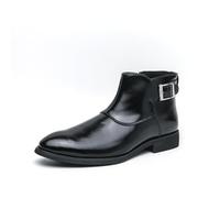 LMUIPMAA Men's Mid Top Ankle Boots Plain Toe Monk Buckle Oxford Boot Black