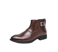 LMUIPMAA Men's Mid Top Ankle Boots Plain Toe Monk Buckle Oxford Boot Brown