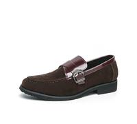 LMUIPMAA Men's Monk Buckle Dress Loafers Slip-On Low Heel Plain Toe Moccasins Driving Shoes for Office Business Event Formal Causal,Brown,5.5 UK
