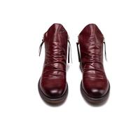 LMUIPMAA Men's Side Zipper Ankle Boots Chelsea Boots Leather Cuban Heel Formal Dress Shoes Classic Mid Top Business Boots,Red,8.5 UK