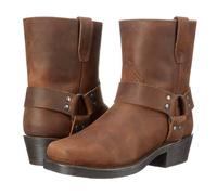 LMUIPMAA Men's Western Cowboy Boots Square Toe Chunky Low Heel Belt Buckle Side Zipper Ankle High Motorcycle Boots,Brown,5 UK