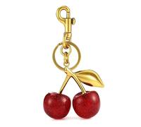 Lmuwecno Luxurious 18K Gold Plated Cherry Bag Charm, Cherry Keychain Accessory Purse Charm, Red, Large