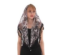 LMVERNA Lace Infinity Veil Mantilla Catholic Church Head Covering Latin Mass, Flower-gray, Medium