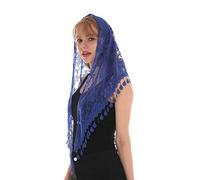 LMVERNA Lace Infinity Veils Mantilla Catholic Veil Church Veil Head Covering Latin Mass, Blue, Medium