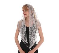 LMVERNA Lace Infinity Veils Mantilla Catholic Veil Church Veil Head Covering Latin Mass, Gray, Medium
