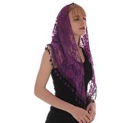 LMVERNA Lace Infinity Veils Mantilla Catholic Veil Church Veil Head Covering Latin Mass, Purple, Medium