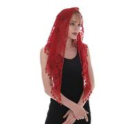 LMVERNA Lace Infinity Veils Mantilla Catholic Veil Church Veil Head Covering Latin Mass, Red, Medium