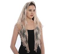 LMVERNA Lace Veil Triangle Mantilla Church Head Covering Latin Scarf for Mass Wedding Bridesmaids, Beige2, Medium