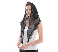 LMVERNA Lace Veil Triangle Mantilla Church Head Covering Latin Scarf for Mass Wedding Bridesmaids, Black, Medium