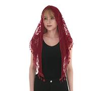 LMVERNA Triangle Lace Shawl Mantilla Veil Lightweight Tassel Scarf Fashion Floral Shawls and Wraps for Women, Maroon, Medium