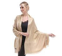 LMVERNA Women's Sparkling Metallic Soft Pashmina Shawls and Wraps Scarf in Solid Colors, Gold, Medium