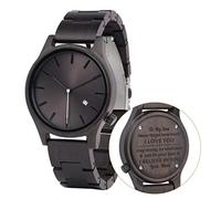 LMWOOD Wood Watch Engraved for Men Custom Ebony Wooden Wrist Watch Personalized Gift for Husband Boyfriend