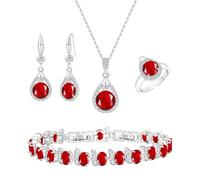 LMXXVJ Jewelry Set For Women,Platinum Plated Necklace Ring Earrings Bracelet Costume Jewelry Set Mother's Day Christmas Birthday Thanksgiving Day Gift for Mom/Wife, Copper, Created Ruby