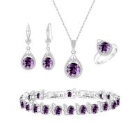 LMXXVJ Jewelry Set For Women,Platinum Plated Necklace Ring Earrings Bracelet Costume Jewelry Set Mother's Day Christmas Birthday Thanksgiving Day Gift for Mom/Wife, Copper, Created Amethyst