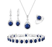 LMXXVJ Jewelry Set For Women,Platinum Plated Necklace Ring Earrings Bracelet Costume Jewelry Set Mother's Day Christmas Birthday Thanksgiving Day Gift for Mom/Wife, Copper, Created Blue Sapphire