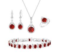 LMXXVJ Jewelry Set For Women,Platinum Plated Necklace Ring Earrings Bracelet Costume Jewelry Set Mother's Day Christmas Birthday Thanksgiving Day Gift for Mom/Wife, Copper, Created Garnet