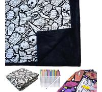 Lmyaicp DIY Coloring Blanket, Color Your Own Sherpa Fleece Throw 50×60 Inch, Washable Fabric for Re-Coloring, Cozy Kids Bedroom Sofa Décor with Coloring Pens, Creative Personalized Gift (Halloween)