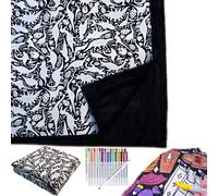 Lmyaicp DIY Coloring Blanket, Color Your Own Sherpa Fleece Throw 50×60 Inch, Washable Fabric for Re-Coloring, Cozy Kids Bedroom Sofa Décor with Coloring Pens, Creative Personalized Gift (Dinosaurs)