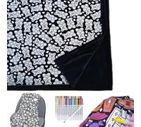Lmyaicp DIY Coloring Blanket, Color Your Own Sherpa Fleece Throw 50×60 Inch, Washable Fabric for Re-Coloring, Cozy Kids Bedroom Sofa Décor with Coloring Pens, Creative Personalized Gift (Bears)