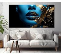 LMYCHENG Abstract Canvas Wall Art, Woman Gold Lips Posters Print, Fashion Canvas Painting, for Living Bedroom Home Decor Artwork(50x100cm/Inner Frame)