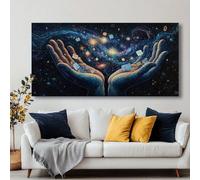 LMYCHENG Abstract Celestial Body Hand Wall Art - Vintage Universe Galaxy Posters and Prints, Ink Theme Painting, For Living Room Decor(70x140cm/Inner frame)