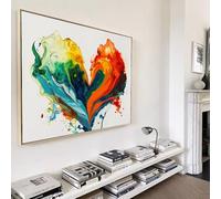 LMYCHENG Abstract Flow Oil Painting, Vibrant Heart Shape on White Background, Textured Art Posters for Living Room, Dining Room 65x130cm Frameless