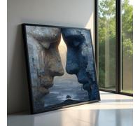 LMYCHENG Abstract Stone Faces Canvas Wall Art, Romantic Blue Silhouette Painting, Contemporary Artwork on Canvas(70x70cm/Internal Frame)