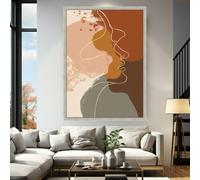 LMYCHENG Abstract Woman Canvas Painting, Line Art Silhouette, Minimalist Face Profile Canvas Print, Earth Tone Wall Art(70x100cm/Frameless)
