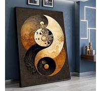 LMYCHENG Abstract Yin Yang Canvas Wall Art, Spiritual Balance Decor, Earth Tone Home Mural, Zen Symbol Canvas Wall Painting(50x75cm/Internal Frame)
