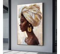 LMYCHENG African Woman Portrait Posters, Abstract Colorful woman Face Oil Painting on Canvas Art for Living Room, Home Decor 40x60cm framework