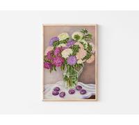 LMYCHENG Aster Flower Print Posters, Moody Still Life Oil Painting, Vintage Art Pictures, Neutral Still Life Flowers Wall Decor 60x80cm Frameless
